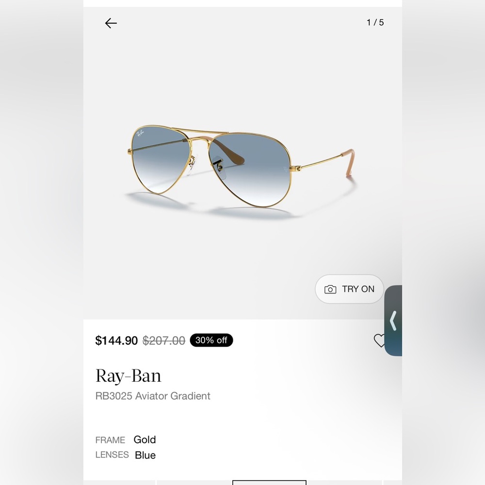 Ray-Ban RB 3025 Gold Frame Large Aviator Metal Blue Gradient Lenses
